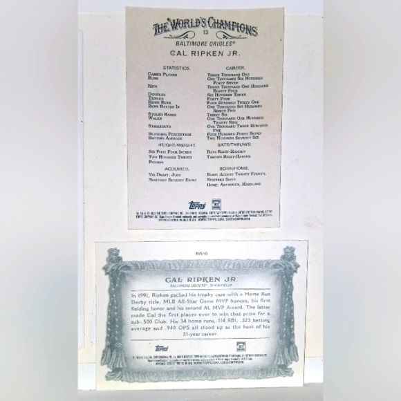 Cal Ripken Jr. Topps Allen & Ginter 2022 #BS-6 + 2023 #13 - Picture 2 of 2